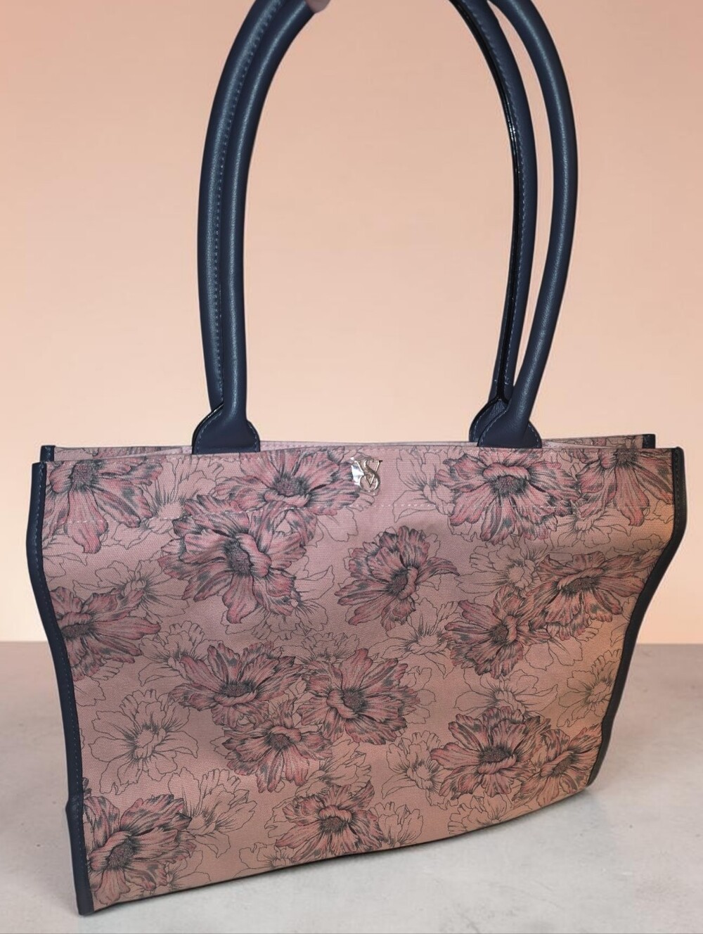 Victoria's Secret Pink Floral Tote w/Grey Handles